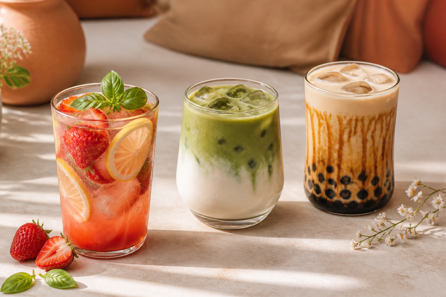 Lemonade, matcha and boba