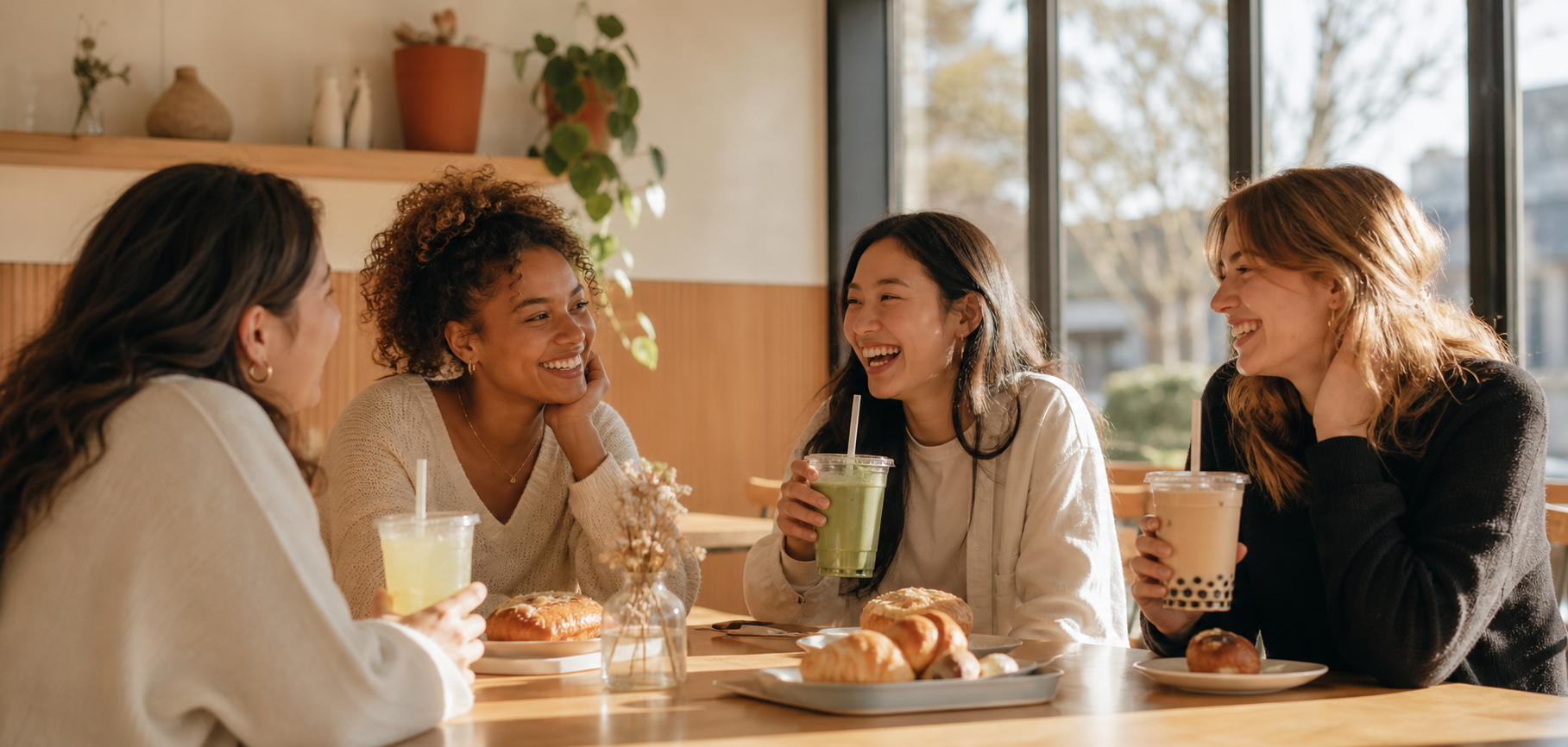 Friends enjoying coffee and pastries